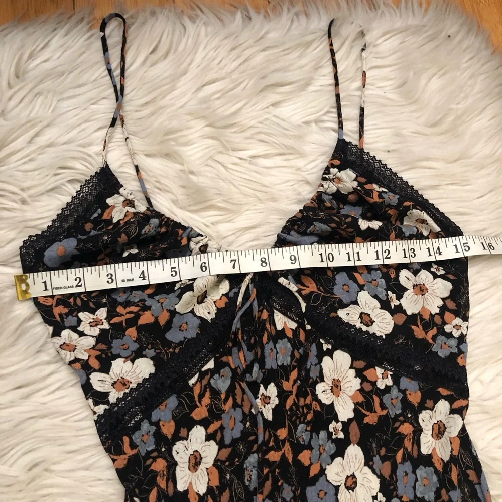 Free People All I Wanted Lace Floral Ditsy Black Brown Maxi Slip Dress size S